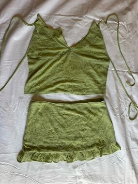 Peppermayo Lime Green Mini Skirt with Ruffle Trim